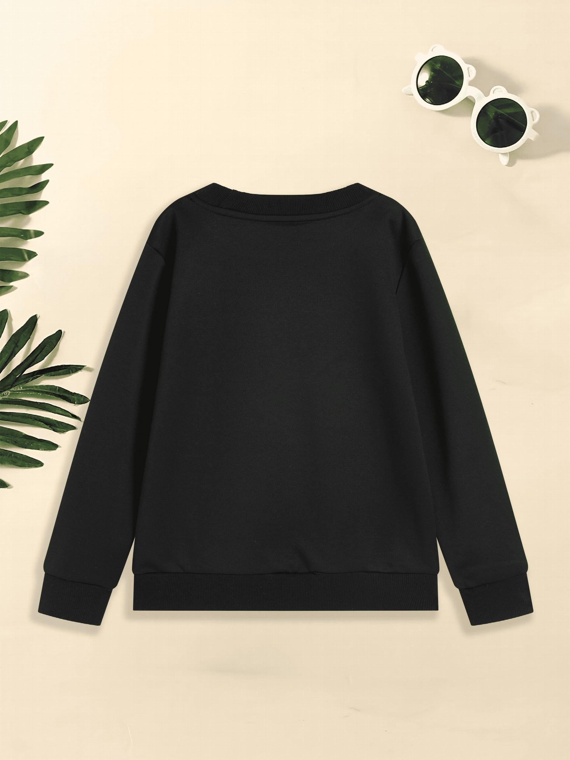 Girls' Leopard Pencil Graphic Sweatshirt Long Sleeve Round Neck Pullover