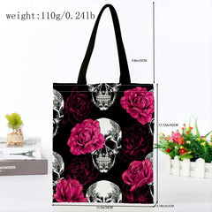 Canvas Tote Bag Skull & Floral Print Lightweight Shopping Bag