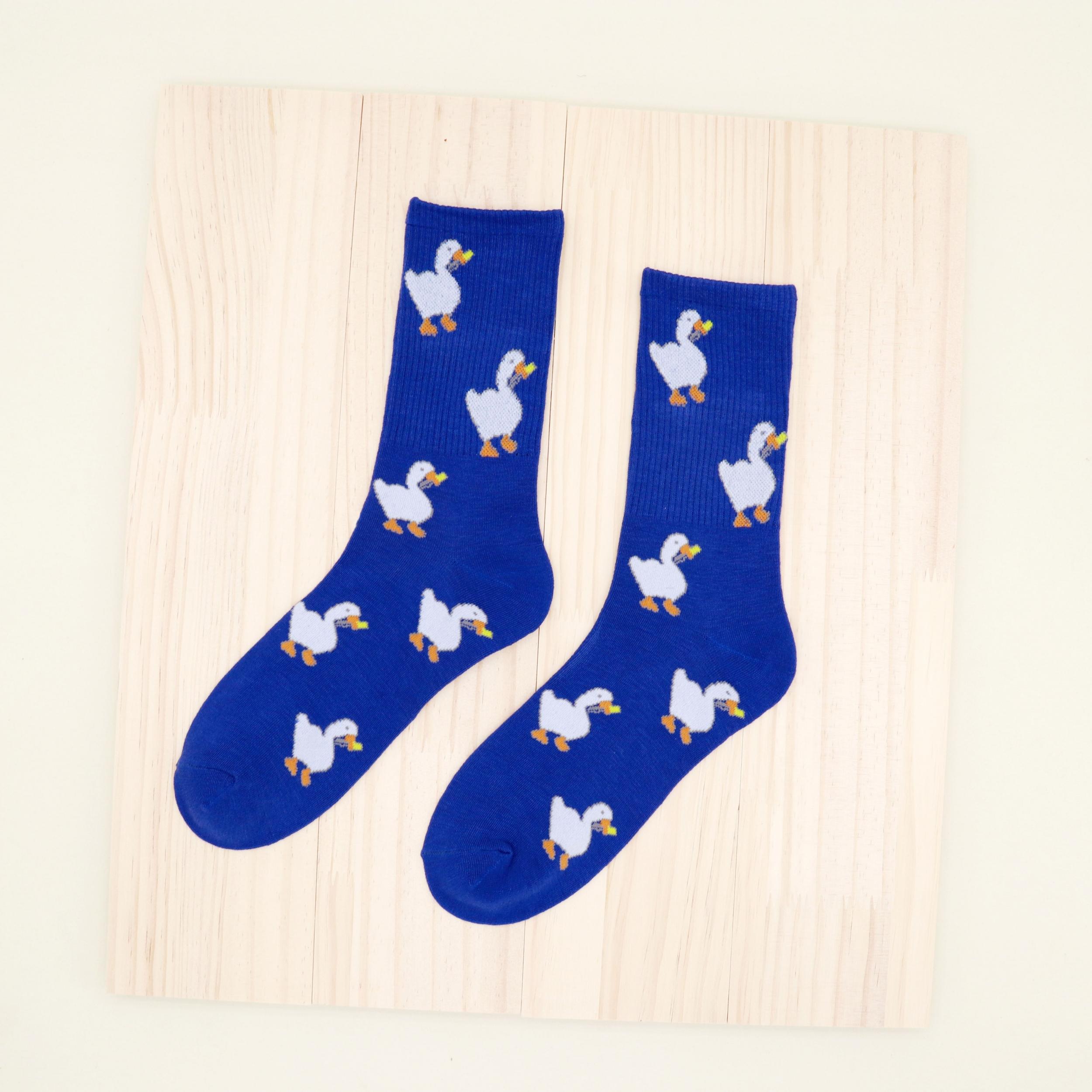 Duck Pattern Elastic Mid Tube Socks Women's Stockings