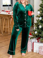  Velvet Shirt & Pants Lounge Set Long Sleeve Button Up Pajamas