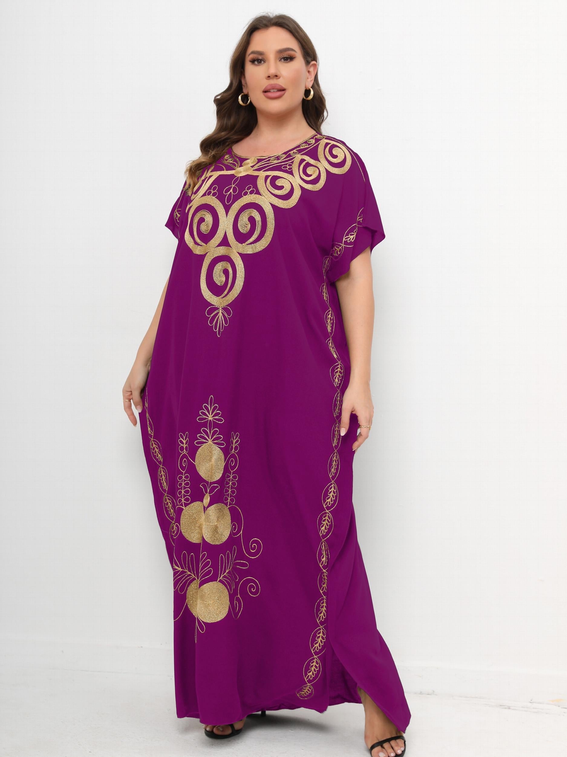 Embroidered Batwing Sleeve Maxi Kaftan Dress