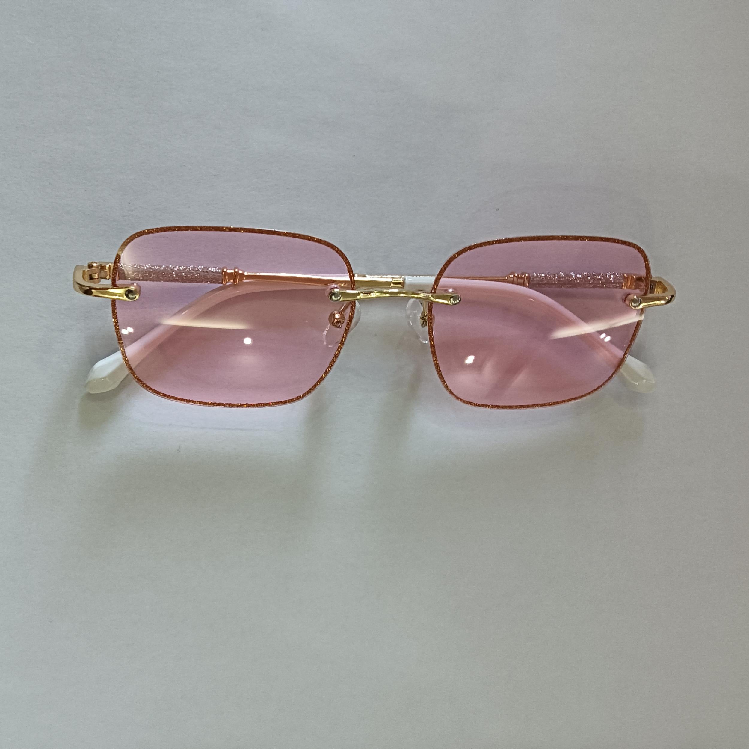 Glitter Rimless Sunglasses Women Tinted UV400 Sun Shades With Case