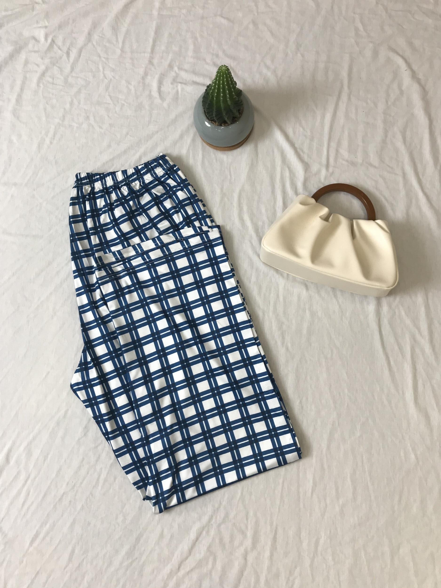  Plaid Print Elastic Waist Sleepwear Pants