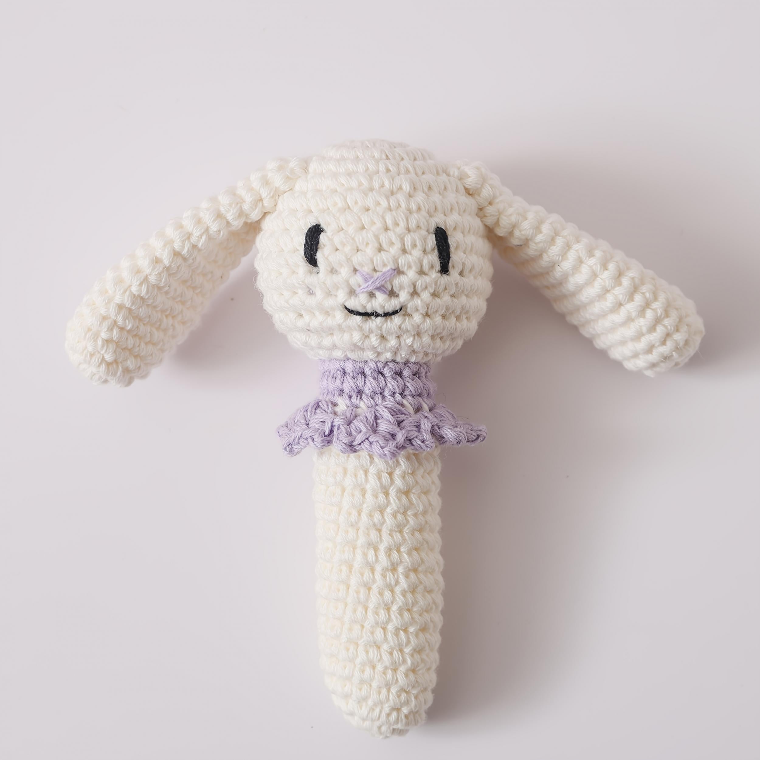 Crochet Rattle Teether Toy Knitted Animal Doll w/Bell 3D Details