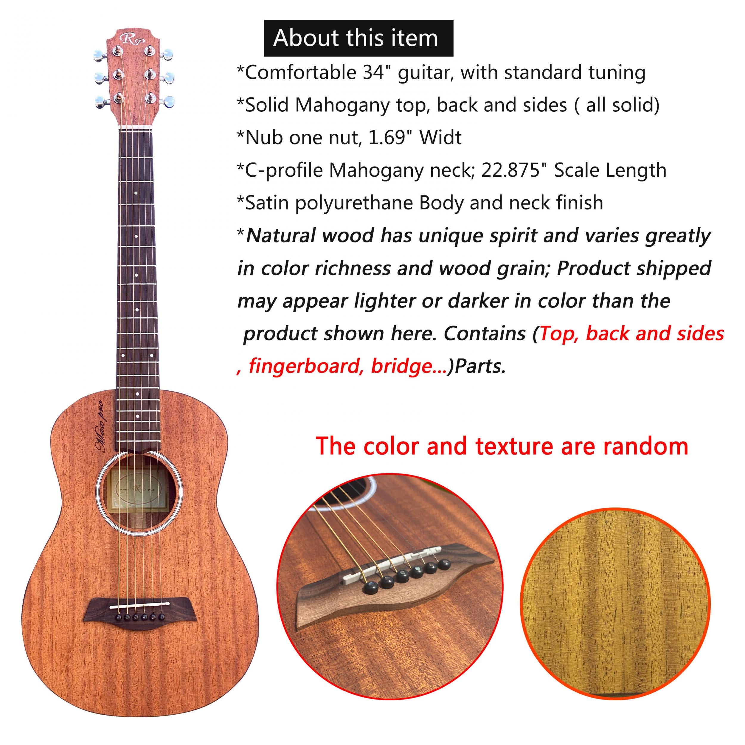 TG100MAX PRO VI All Solid Mahogany Small Body Acoustic Travel Guitar