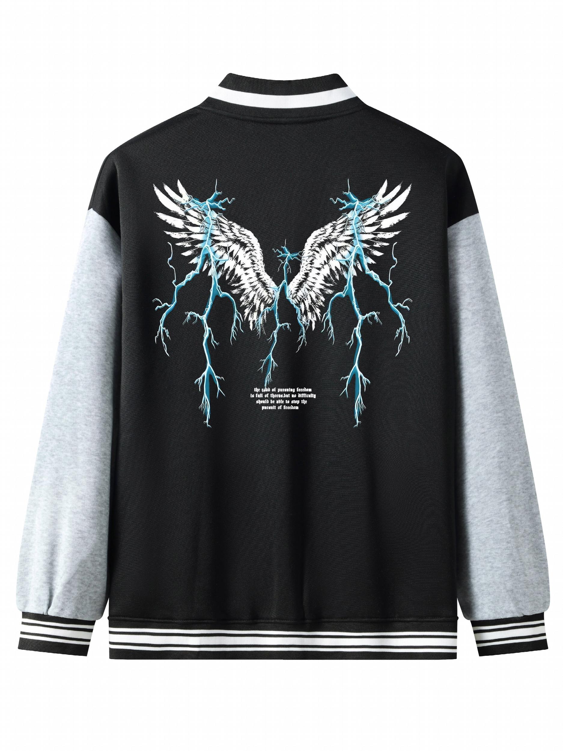 Lightning Wing Pattern Lightweight Varsity Jacket Men's Fall Winter