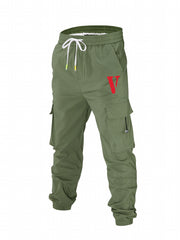 Men's Casual V Print Cargo Pants with Pockets