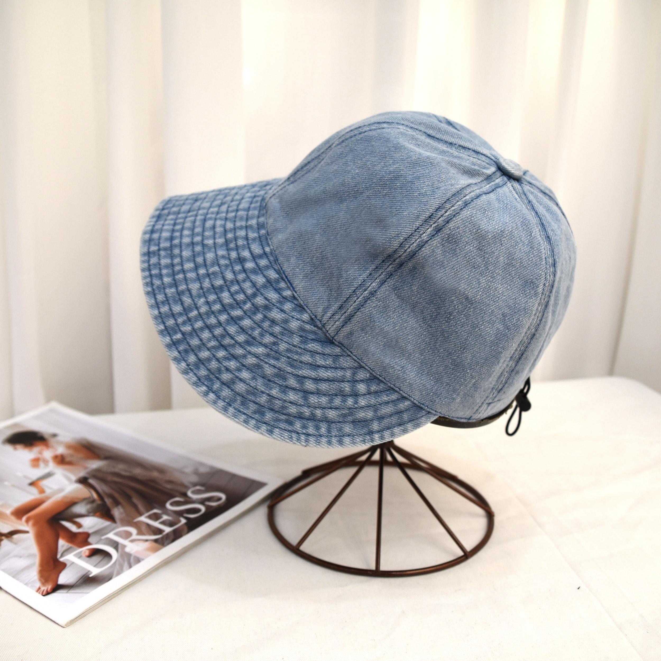 Vintage Denim Sun Hat Wide Brim Bucket Hat for Women