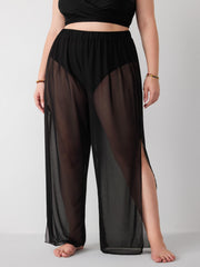 Women's Plus Size Semi Sheer Split Mesh Cover Up Pants