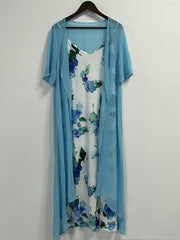  Floral Print Cami Dress & Short Sleeve Cover Up Set