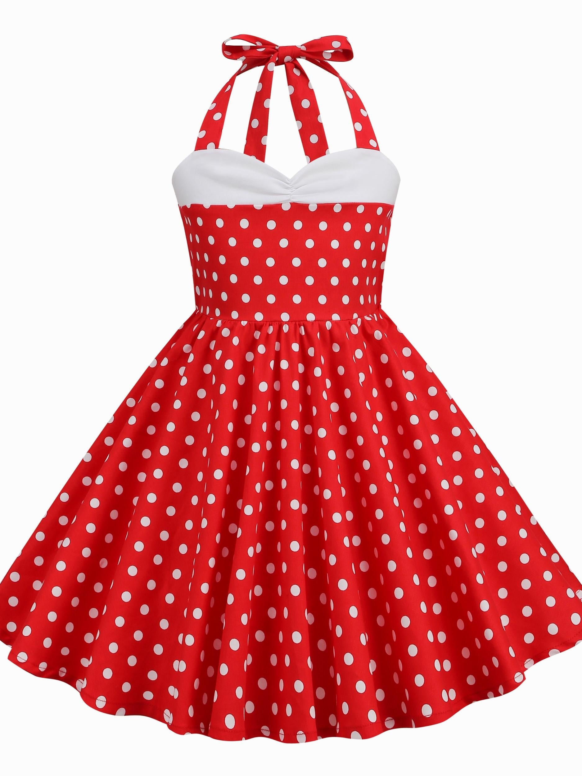 Girls Polka Dots Halter Neck Princess Dress for Party