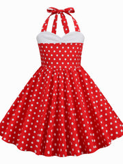 Girls Polka Dots Halter Neck Princess Dress for Party