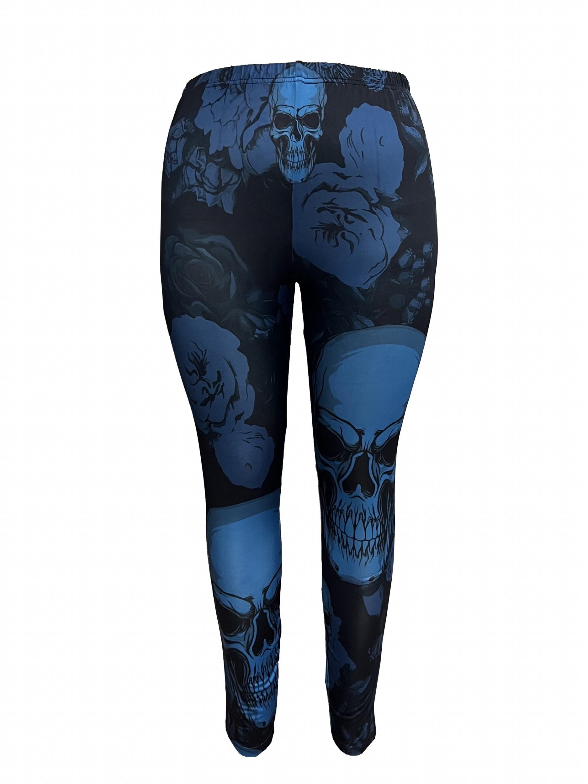  Floral Skull Print High Rise Leggings