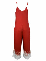  Tree Print V Neck Wide Leg Jumpsuit