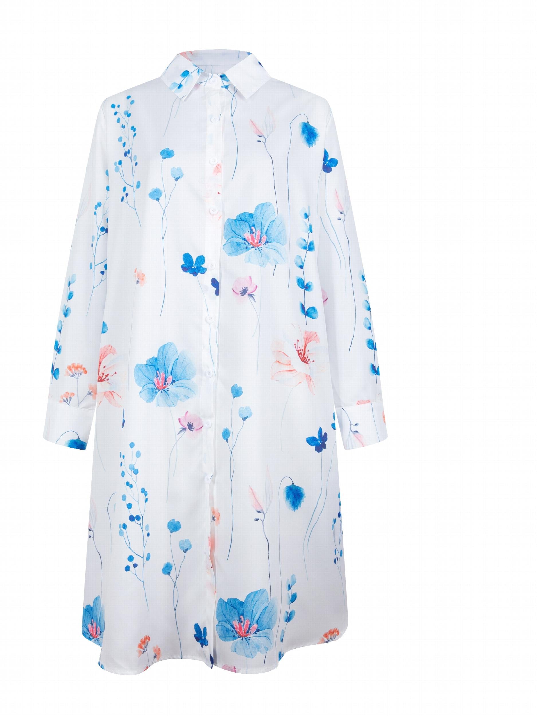  Women's Floral Print Long Sleeve Shirt Dress