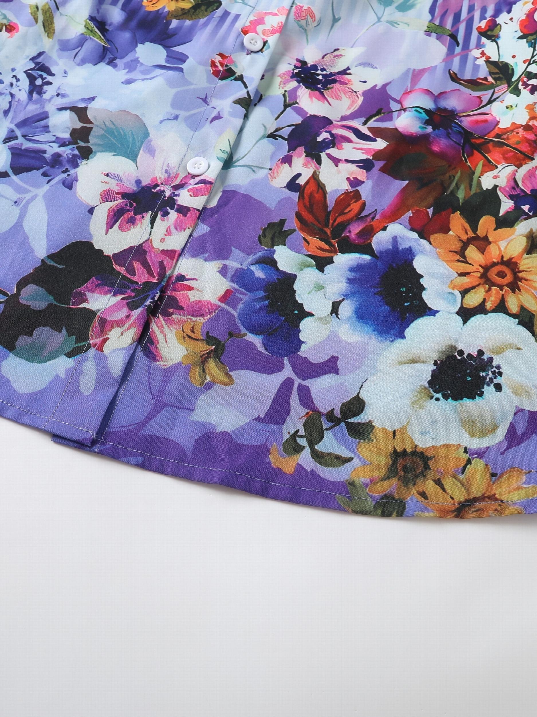  Floral & Stripe Print Long Sleeve Shirt Top