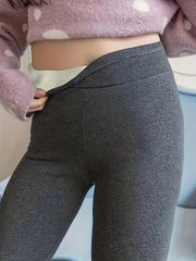 Casual Leggings Women's Plus Solid Liner Fleece Elastic High Rise