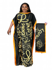  Colorblock Chain Print Maxi Kaftan Dress