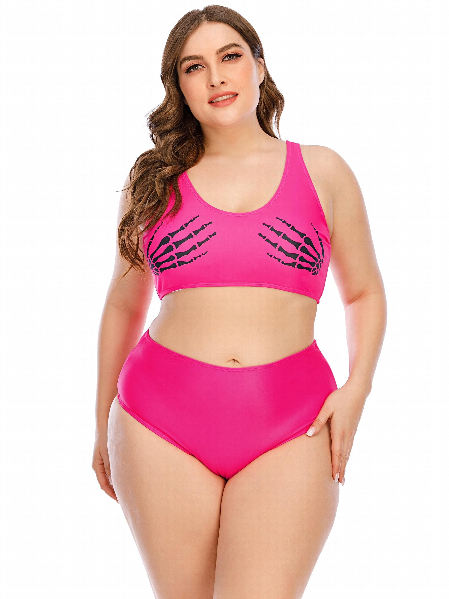 Skull Print Crop Tank Top & Panty Swimsuit Set