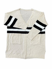  Striped Long Sleeve Open Front Cardigan With Pockets