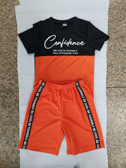 Boys' T Shirt and Shorts Set, Elastic Waistband, Contrast Letter Print