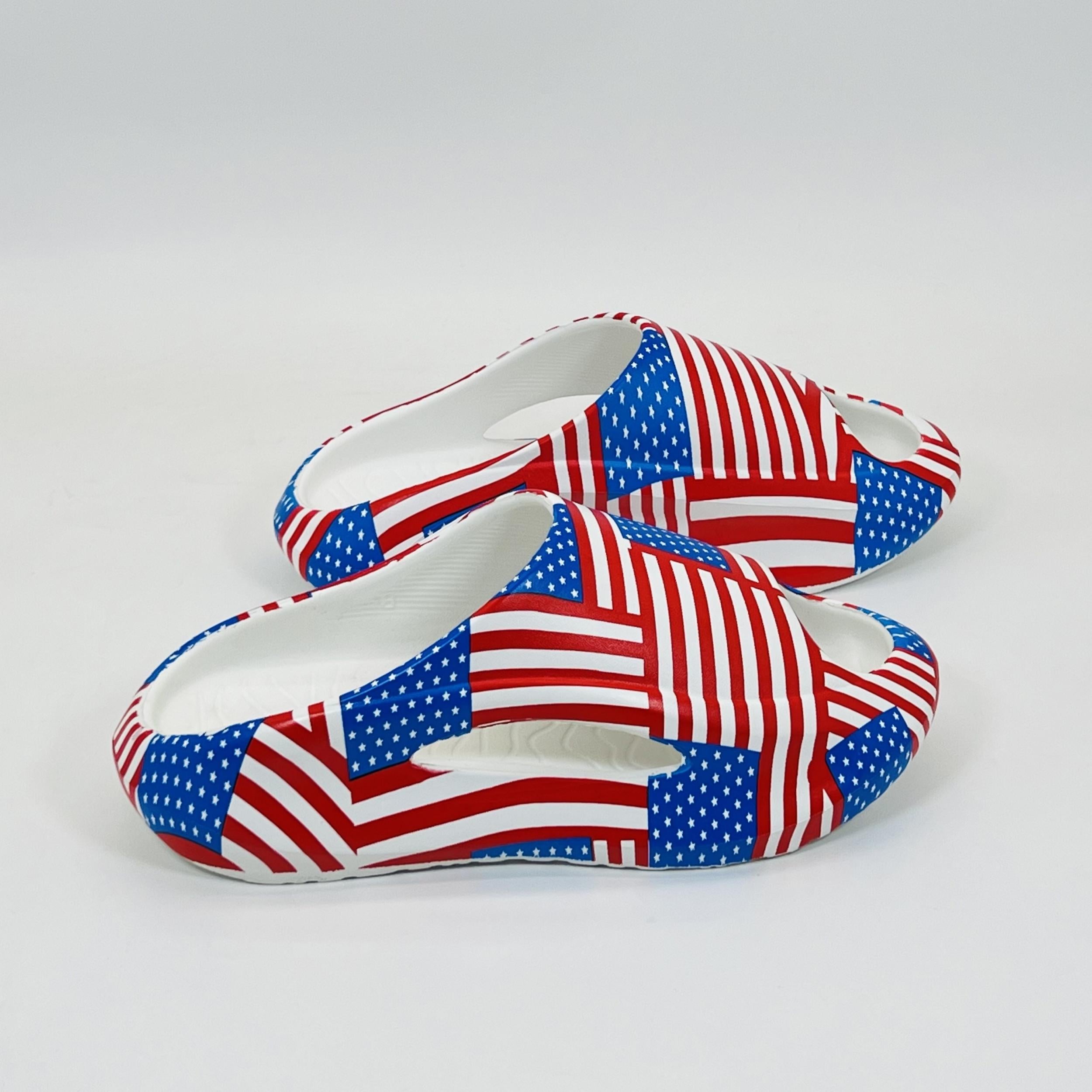 Women's Flag Pattern Pillow Slides Soft Sole Shoes