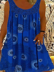  Tile Print Eyelet Embroidered Tank Dress