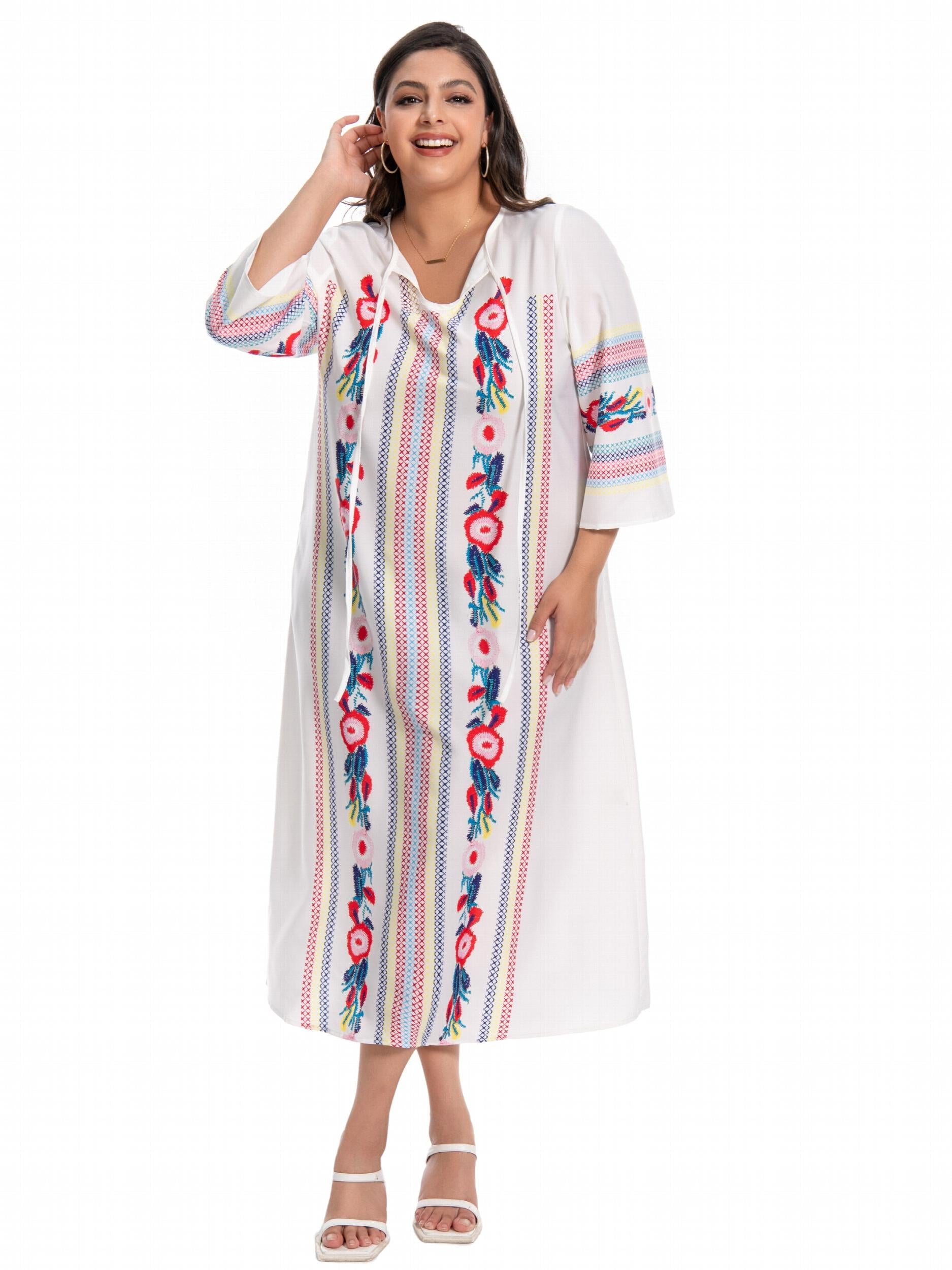  Floral Embroidered Cut Out Tie Front Abaya Dress