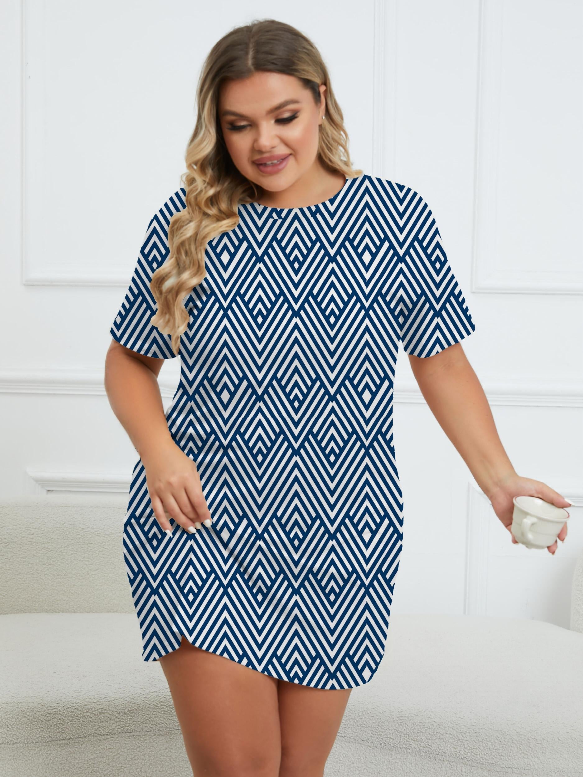  Geometric Print Round Neck Dress