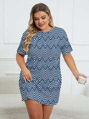  Geometric Print Round Neck Dress