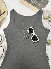  Ribbed Button Up Scoop Neck Tank Top