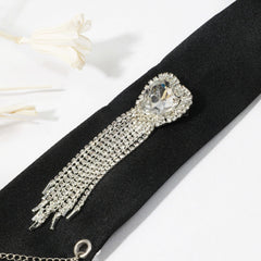 Crystal Heart Tassel Brooch Bow Tie