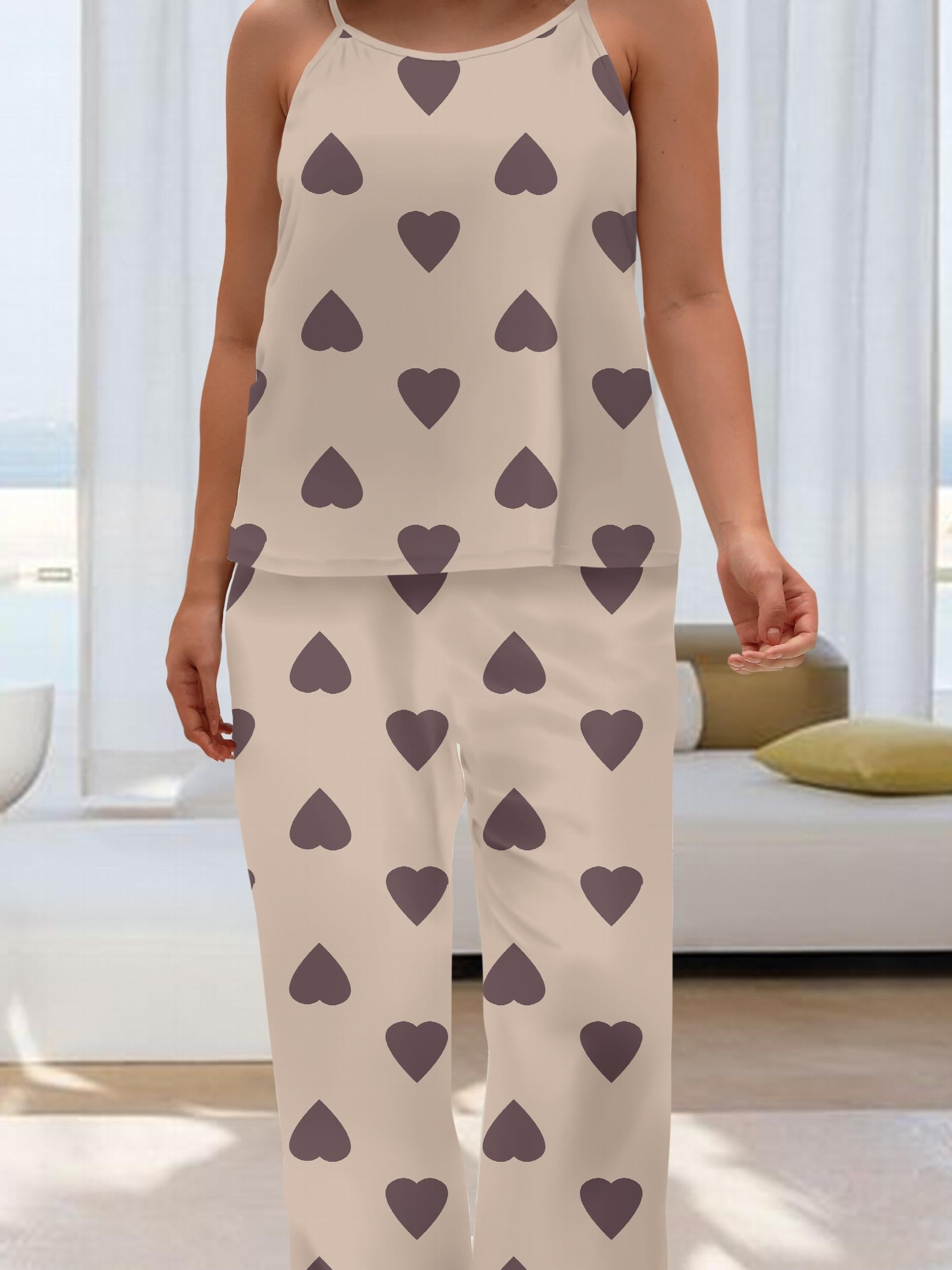  Heart Print Cami Top & Pants Lounge Set