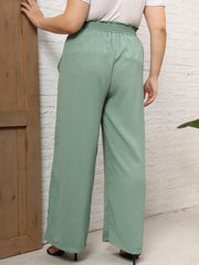  Ruffle Trim Wide Leg Pants With Pockets