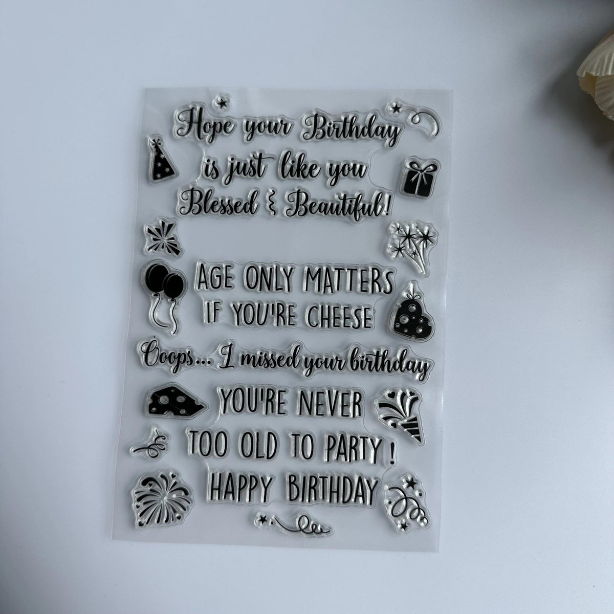 Sentiment Transparent Stamp - Birthday Wishes Rubber Stamp