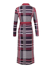 Plaid V-Neck Long Sleeve Dress for Spring & Fall