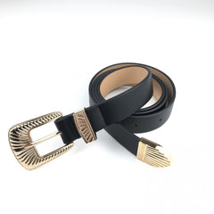 Vintage Golden Embossed Buckle Belt for Women