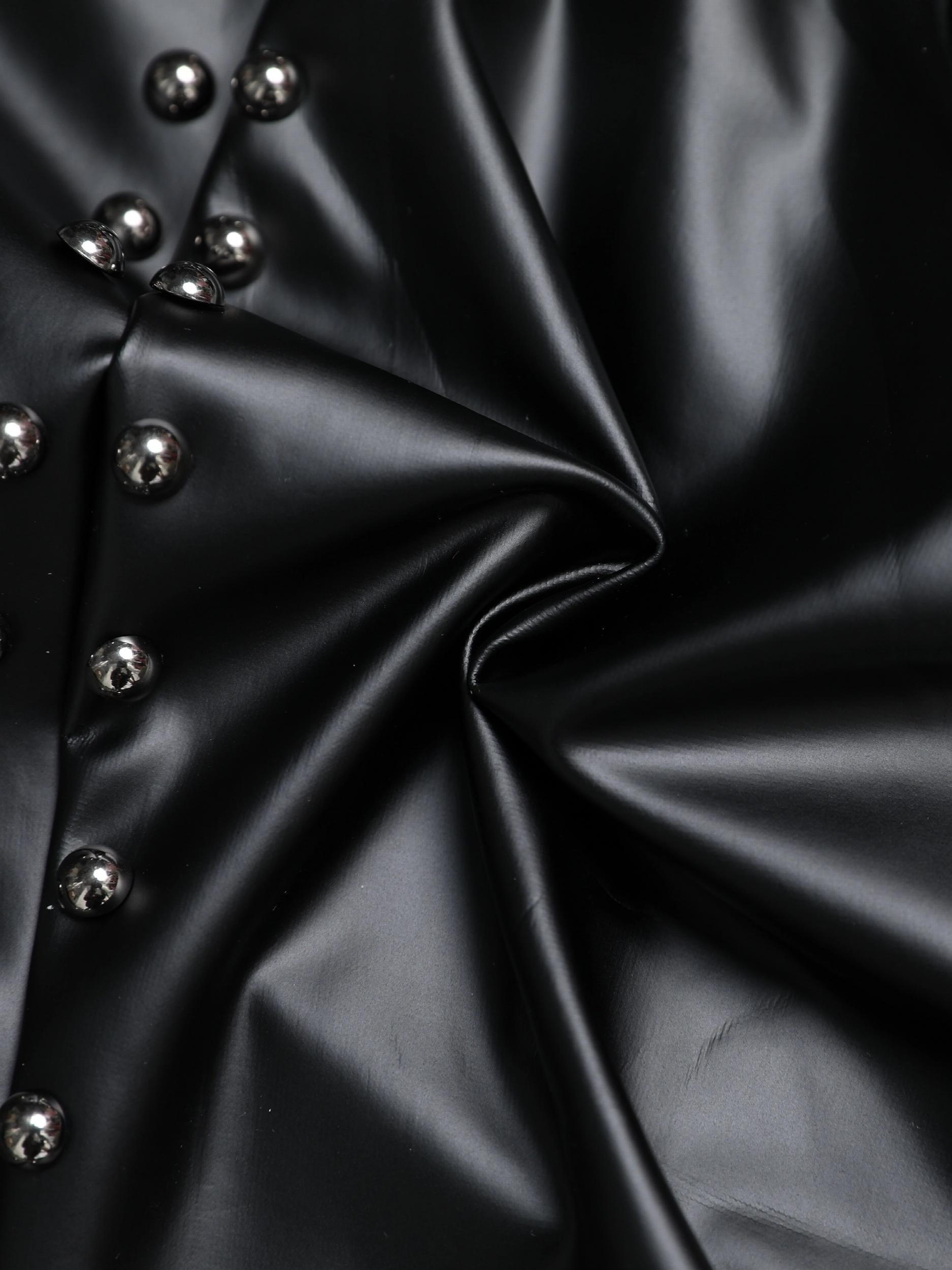  Faux Leather Studded Long Sleeve Button Up Shirt