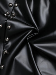  Faux Leather Studded Long Sleeve Button Up Shirt