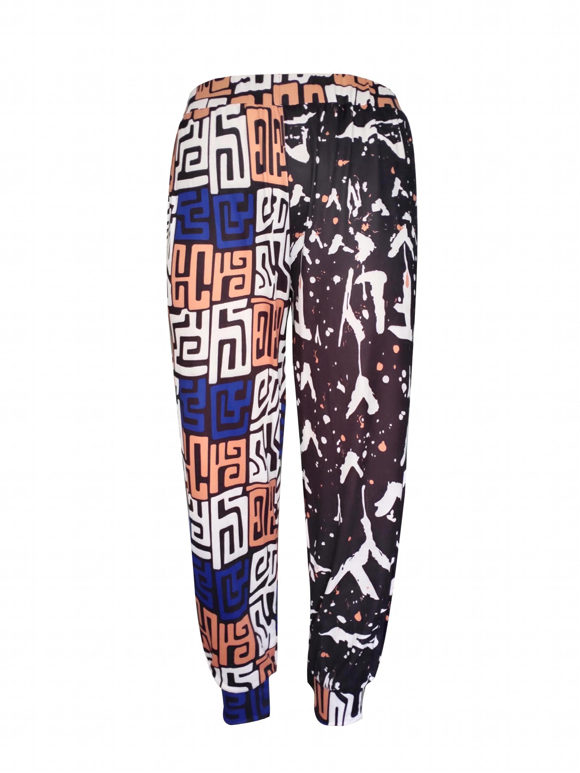  Casual Pants Women's Colorblock Geometric Print Crop Trousers