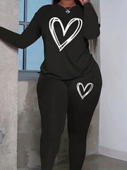  Heart Print Top & Leggings 2 Piece Set