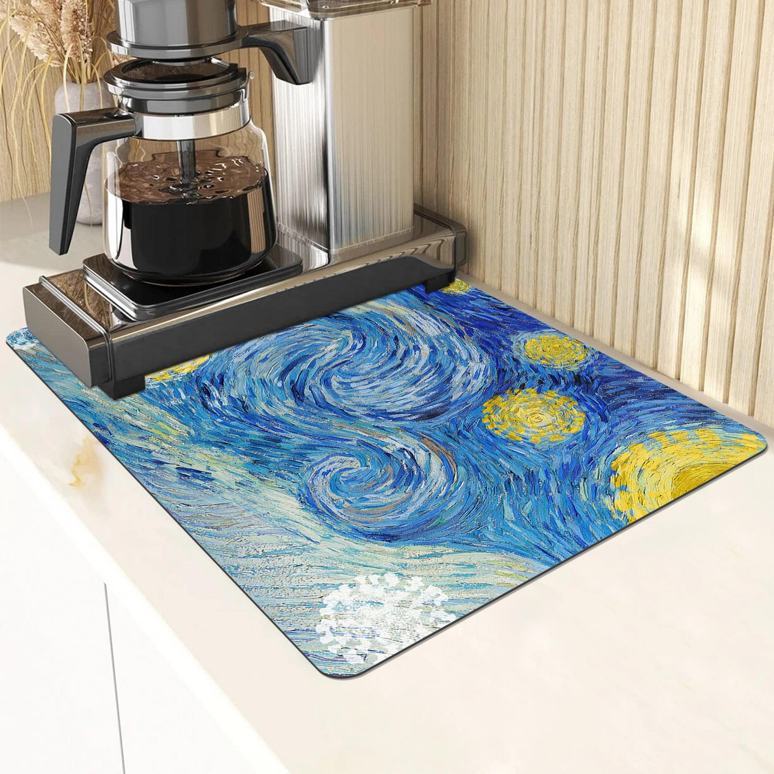 Non Slip Drain Mat for Kitchen Bathroom, Absorbent Art Printed Placemat