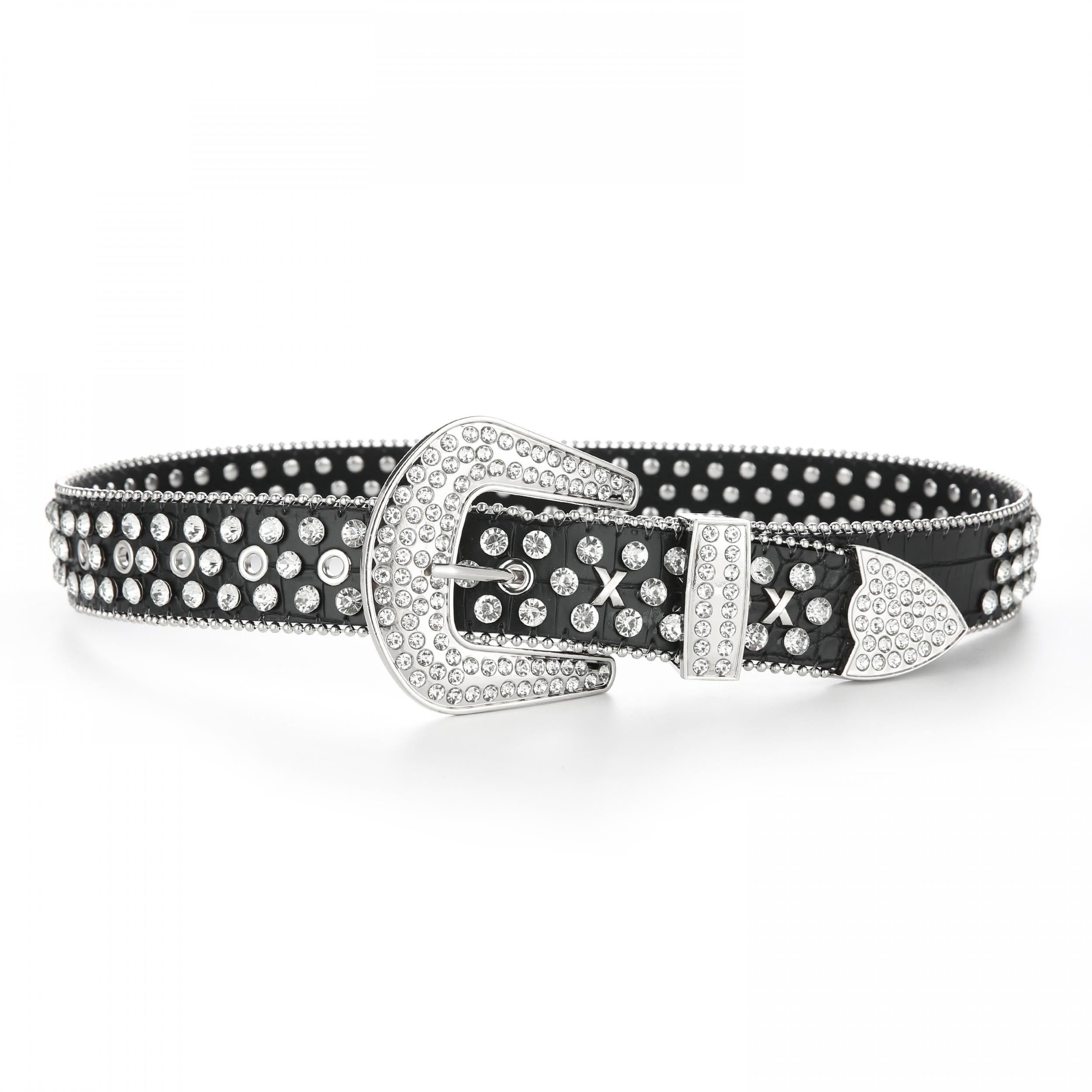 Rivet Rhinestone Belt Hip Hop Sparkling PU Leather Belt Classic Punk Cowboy Cowg