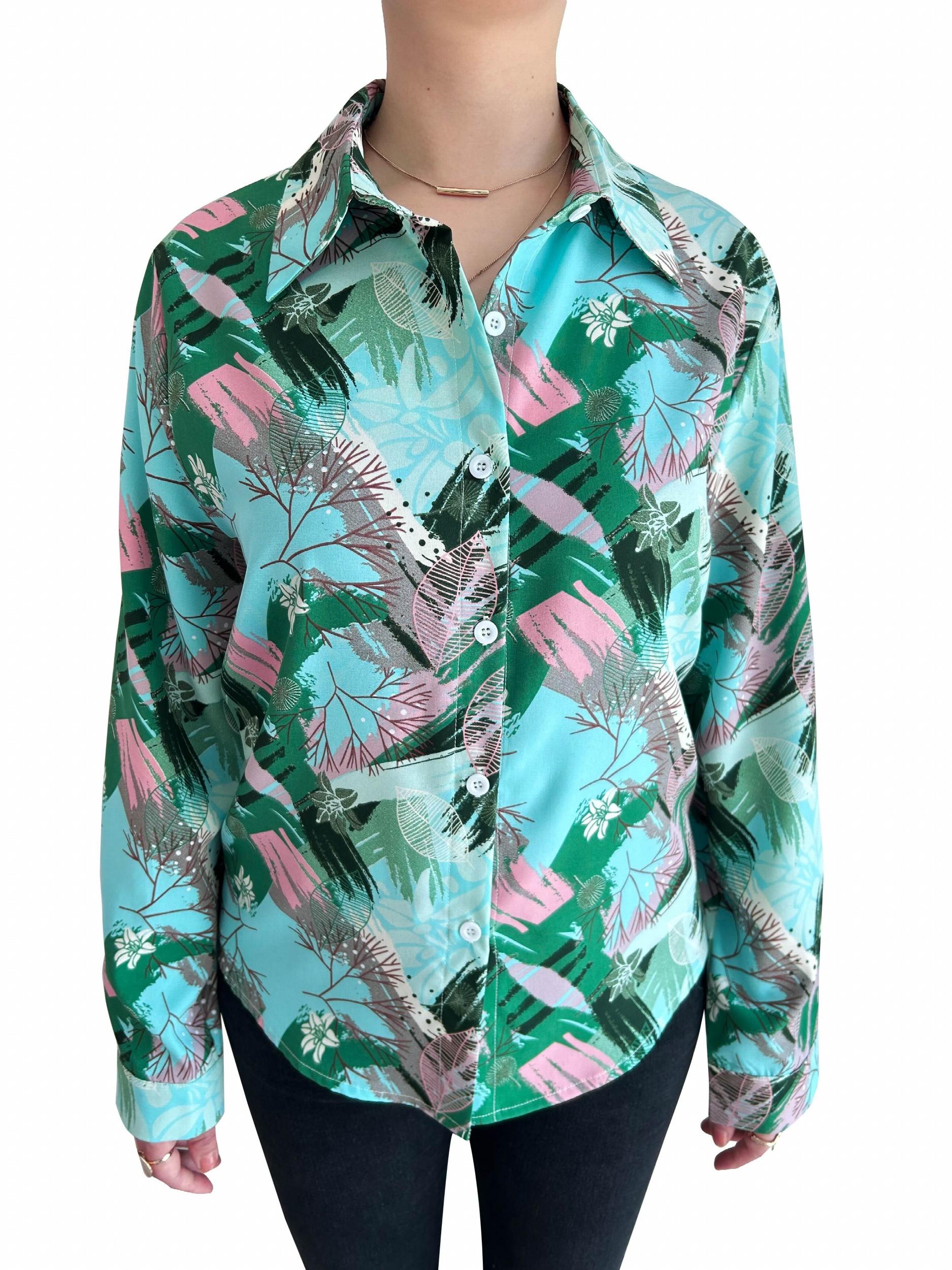  Leaf Print Long Sleeve Shirt