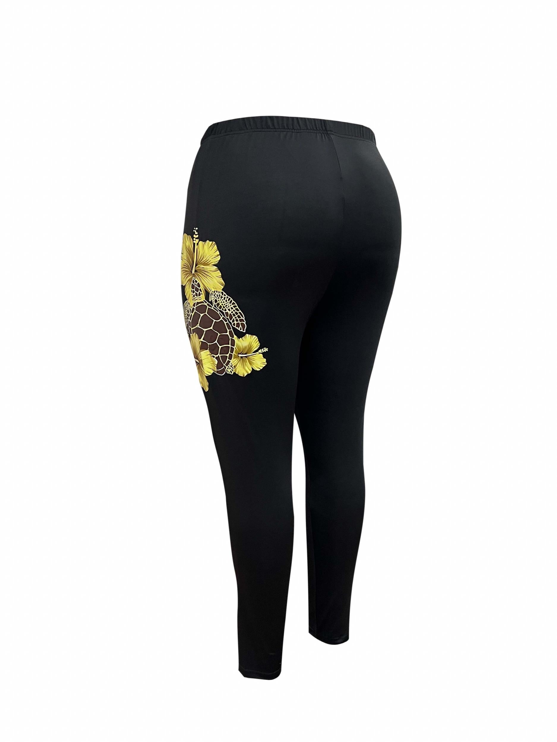  Floral Turtle Print High Rise Leggings