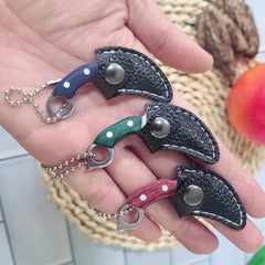 Green red wooden handle mini stainless steel keychain with leather cover