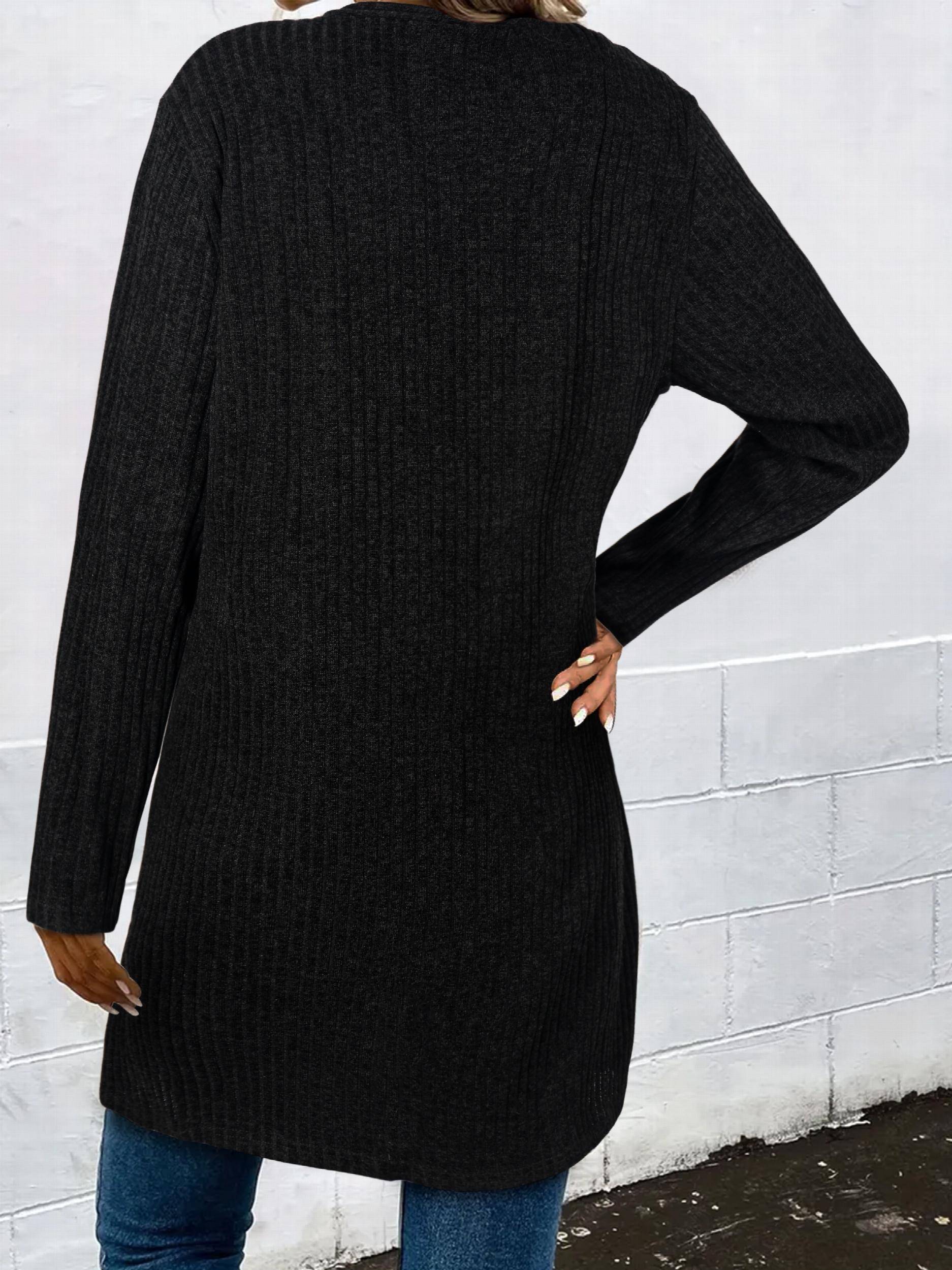  Solid Ribbed Long Sleeve Button Up Cardigan