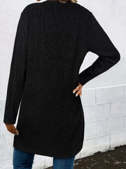  Solid Ribbed Long Sleeve Button Up Cardigan