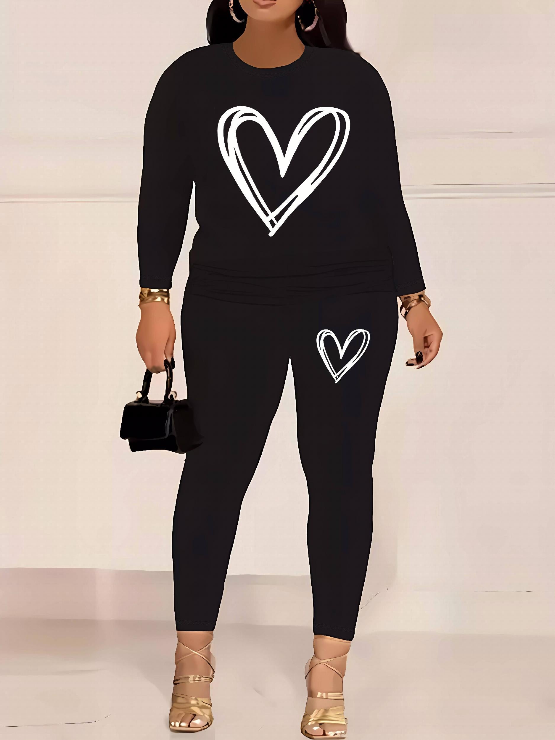  Heart Print Top & Leggings 2 Piece Set