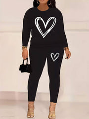  Heart Print Top & Leggings 2 Piece Set